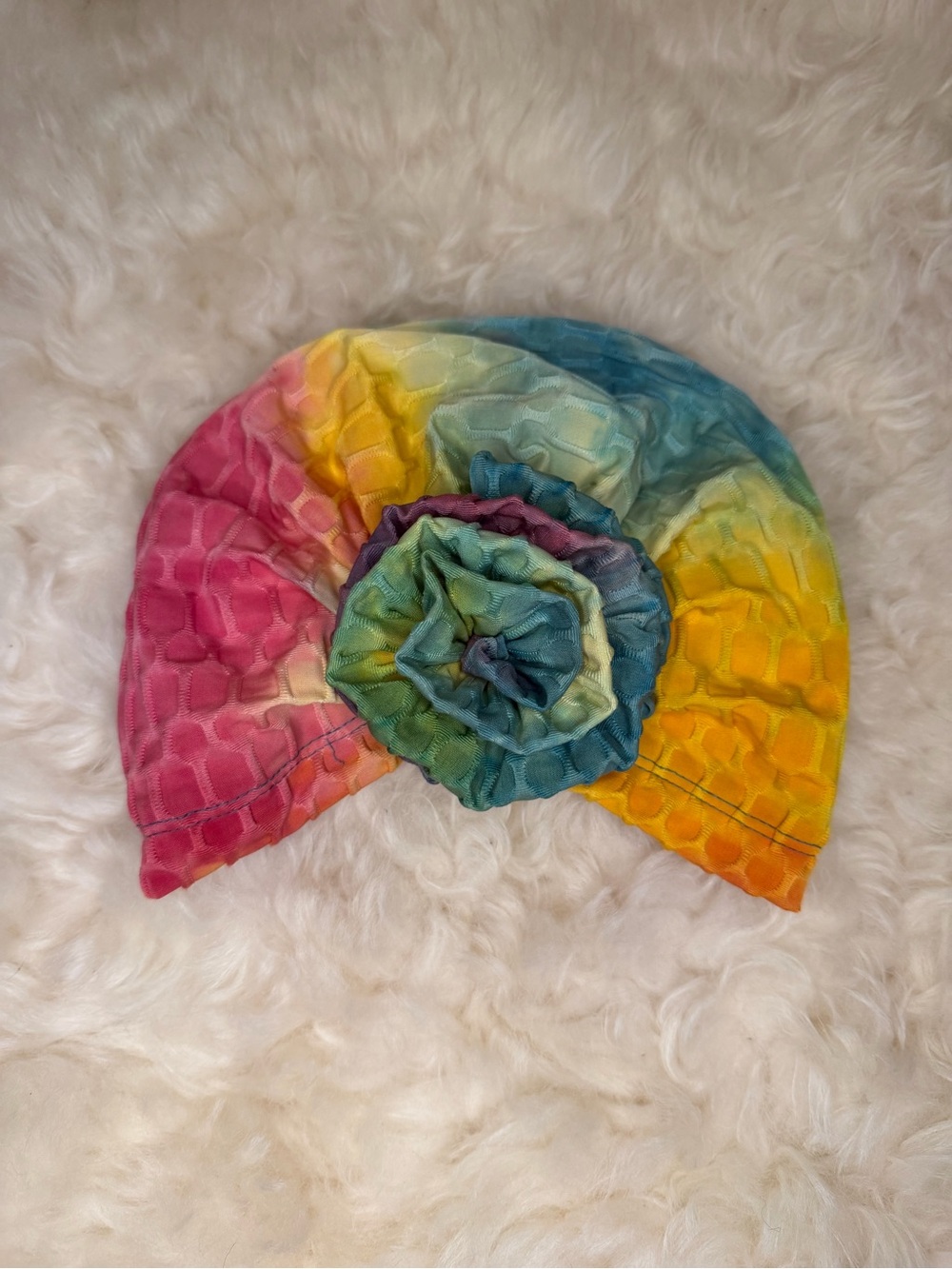 Rainbow Tie-Dye Turban Headwrap with Flower Accent